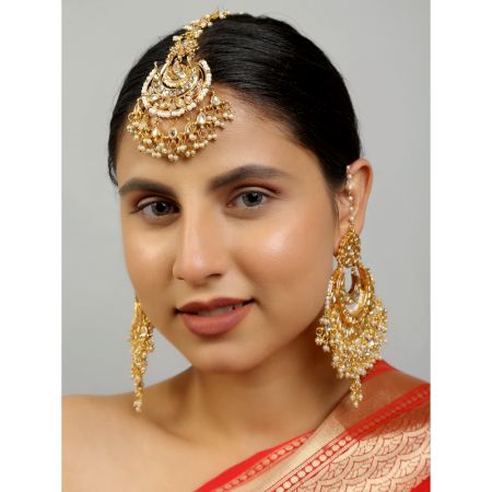 Regal Pearl Cascade Kundan Maang Tikka Set